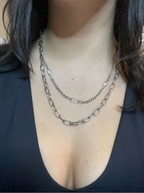 Layered Silver-Link Necklace Set - Elegant Multi-Chain Design